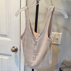 Ribbed Button-Down Tank Top - Cream